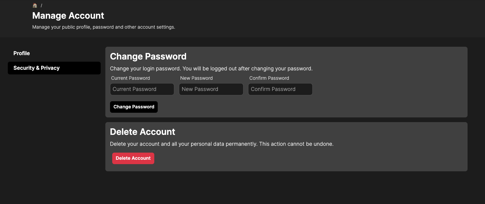 change password section